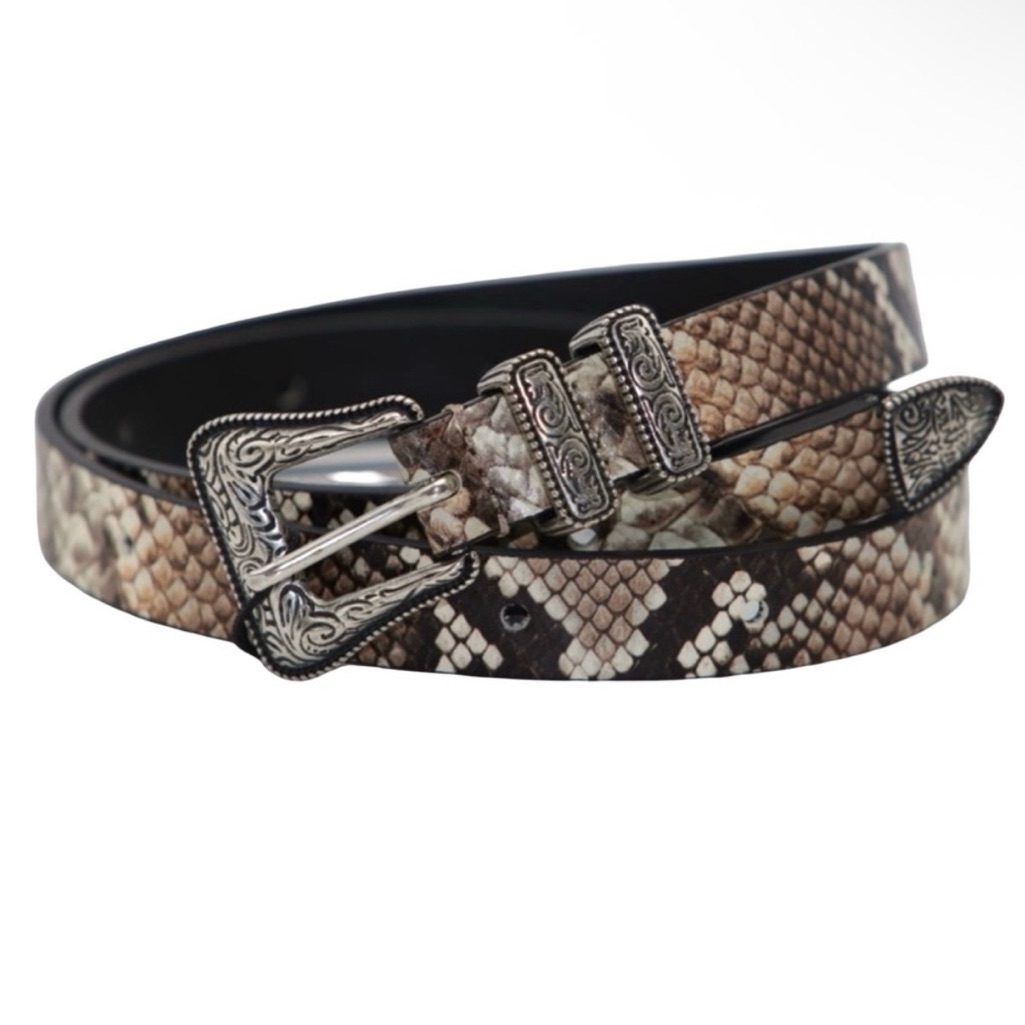 The Kooples Snakeskin Reptile Leather Western Etched Belt Size 3/Us 8-10 New